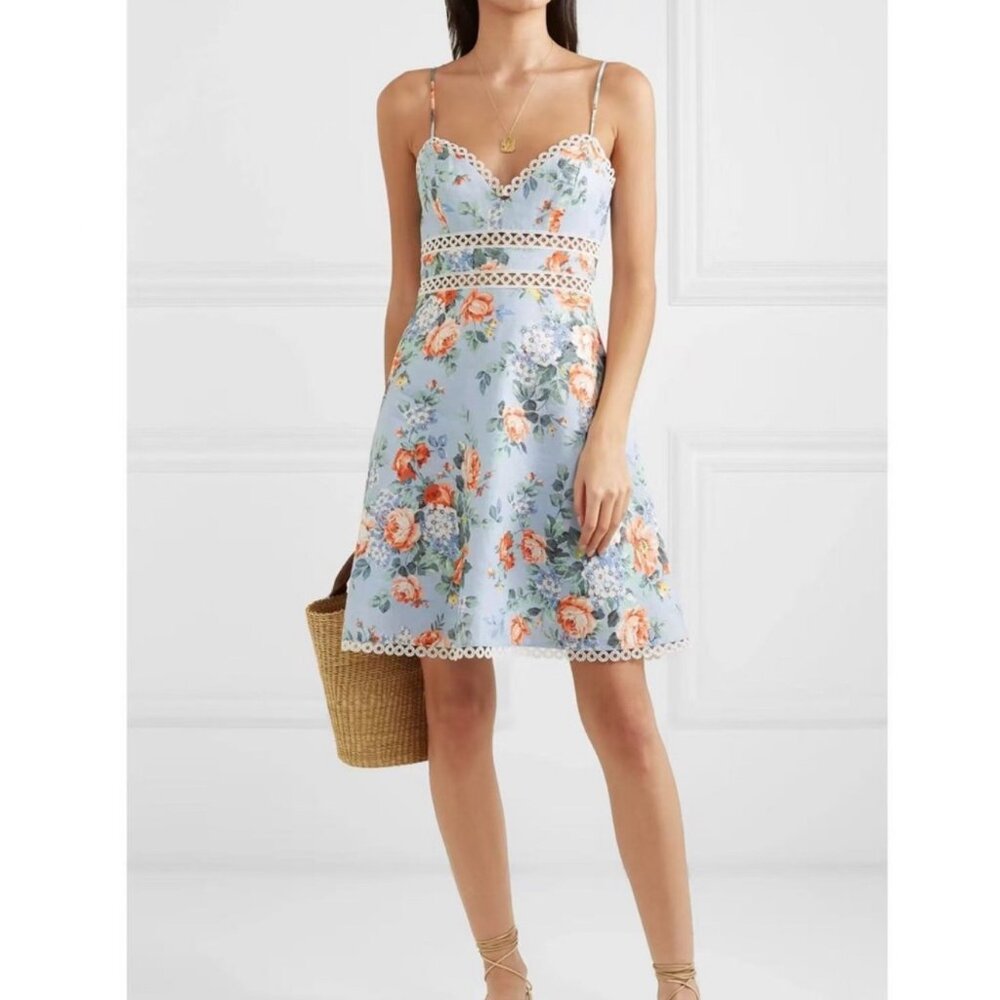 Zimmermann Bowie Crochet Detail Linen Mini Dress